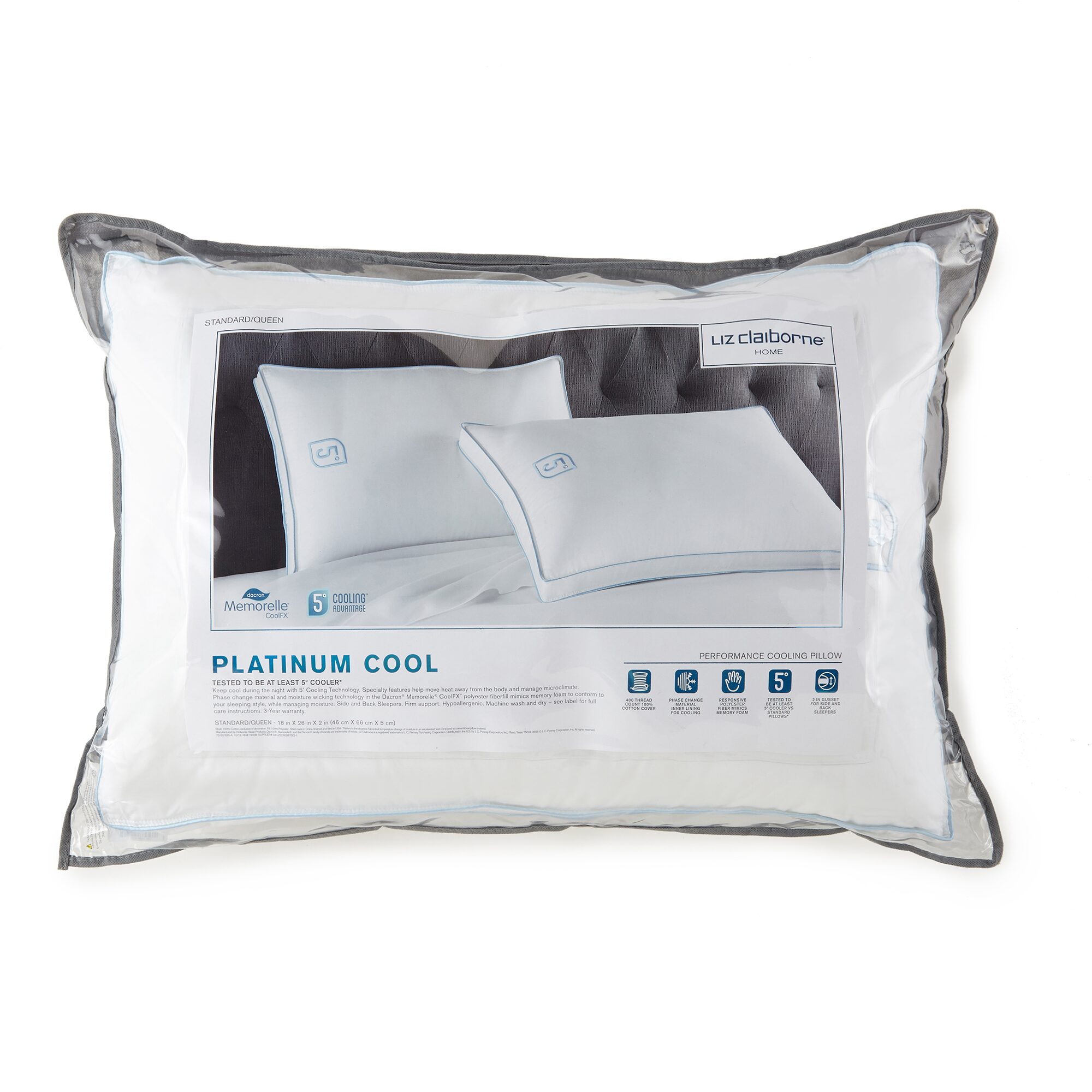 Liz Claiborne Platinum Cooling Down Alternative Medium Density Bed Pillow