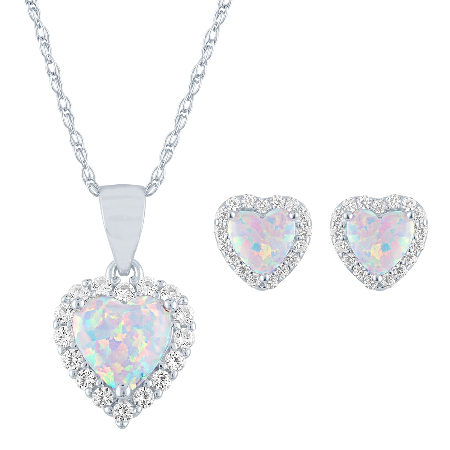 Womens Lab Created White Opal Sterling Silver Heart 2-pc. Jewelry Set