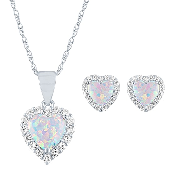 Womens Lab Created White Opal Sterling Silver Heart 2-pc. Jewelry Set