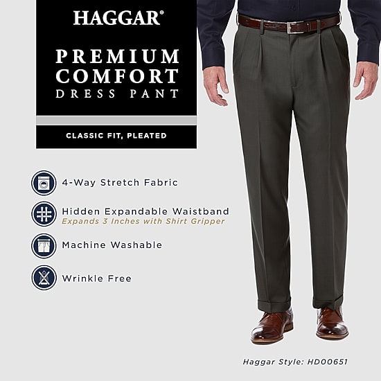 Haggar Premium Comfort Mens Cuffed Classic Fit Dress Pleated Pant