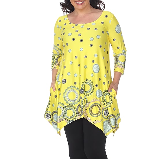 White Mark Plus Erie Womens Scoop Neck 3/4 Sleeve Tunic Top