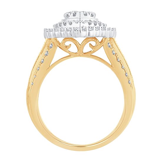 Womens 1 1/2 CT. T.W. Natural White Diamond 10K Gold Pear Halo Engagement Ring