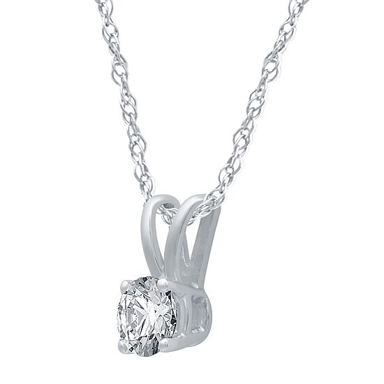 Womens 1/4 CT. Natural White Diamond 10K Gold Round 18 Inch Pendant Necklace