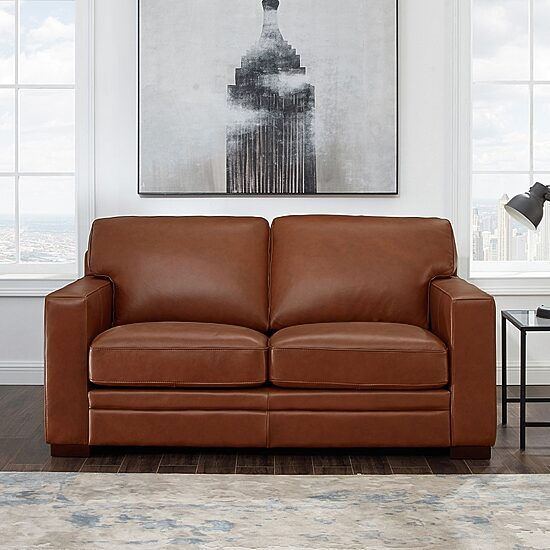 Dillon Leather Upholstery Collection Track-Arm Upholstered Loveseat