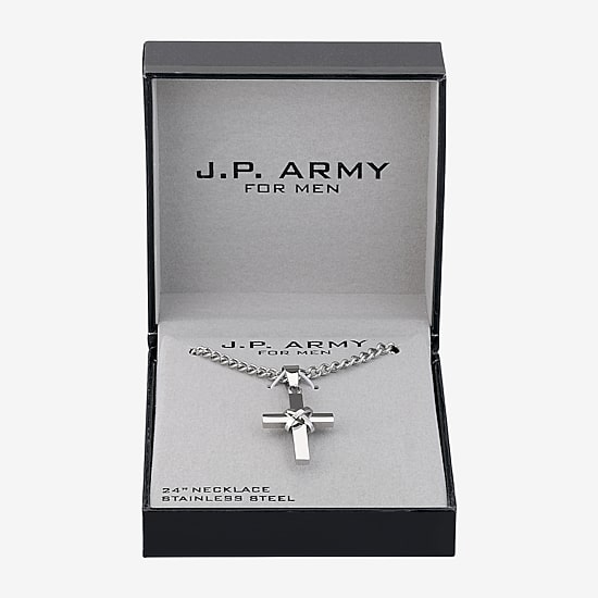 J.P. Army Men's Jewelry Stainless Steel 24 Inch Curb Cross Chain Necklace