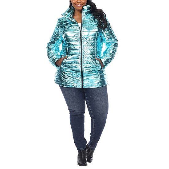 White Mark Womens Plus Water Resistant Midweight Puffer Jacket