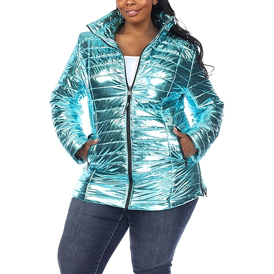 White Mark Womens Plus Water Resistant Midweight Puffer Jacket