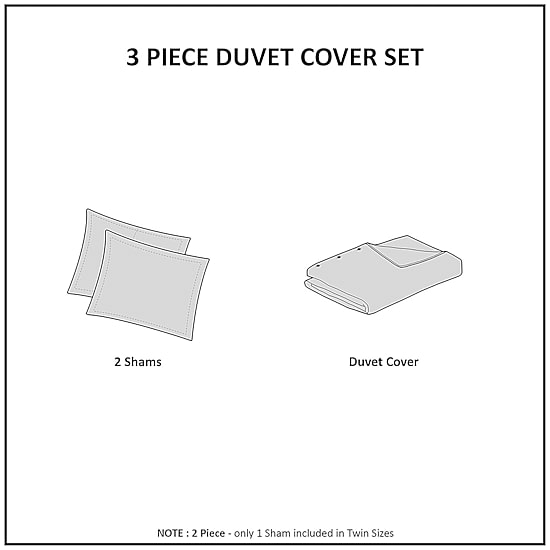 INK+IVY Serena 3 Piece Cotton Printed Duvet Cover Set w/ trims