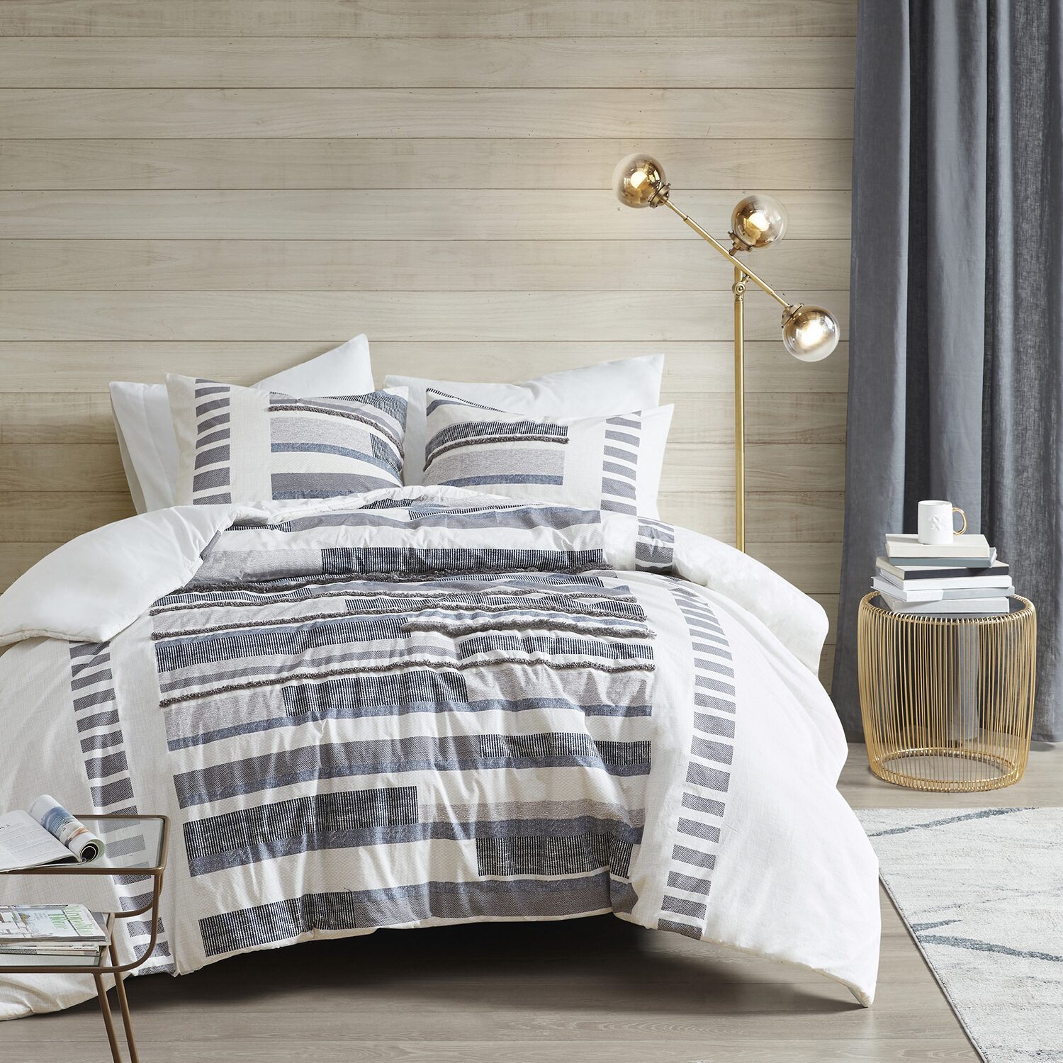 INK+IVY Serena 3 Piece Cotton Printed Duvet Cover Set w/ trims