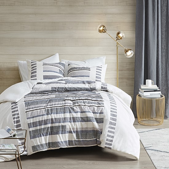 INK+IVY Serena 3 Piece Cotton Printed Duvet Cover Set w/ trims