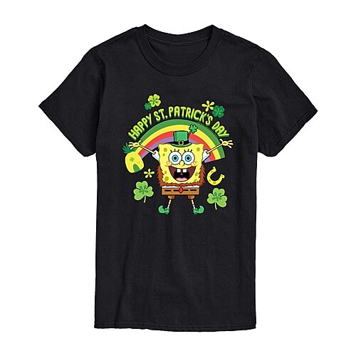 Airwaves Men's SpongeBob SquarePants St Patrick's Day Short Sleeve T-Shirt - Black