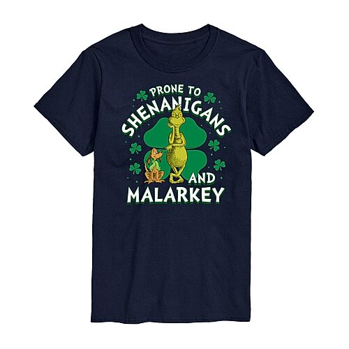 Mens Short Sleeve Dr. Seuss St. Patrick's Day Graphic T-Shirt, Medium, Blue