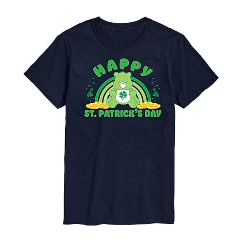 Mens Short Sleeve Care Bears St. Patrick's Day T-Shirt, Small, Blue