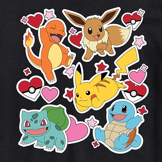 Mens Short Sleeve Pokemon Valentine's Day Graphic T-Shirt