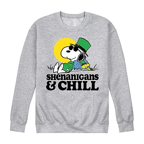 Airwaves Men's Peanuts St Patrick's Day Shenanigans Chill Long Sleeve Fleece - Gray
