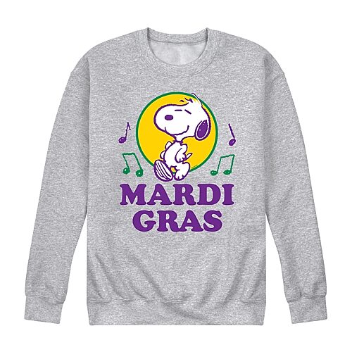 Mens Long Sleeve Peanuts Mardi Gras Sweatshirt, Xx-large, Gray