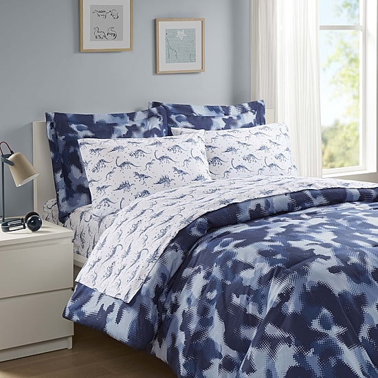 INK+IVY Kids Austin Blue Camo Complete Bedding Set with Sheets