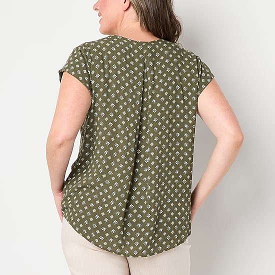 Liz Claiborne Womens Tall V Neck Short Sleeve Blouse