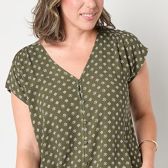 Liz Claiborne Womens Tall V Neck Short Sleeve Blouse