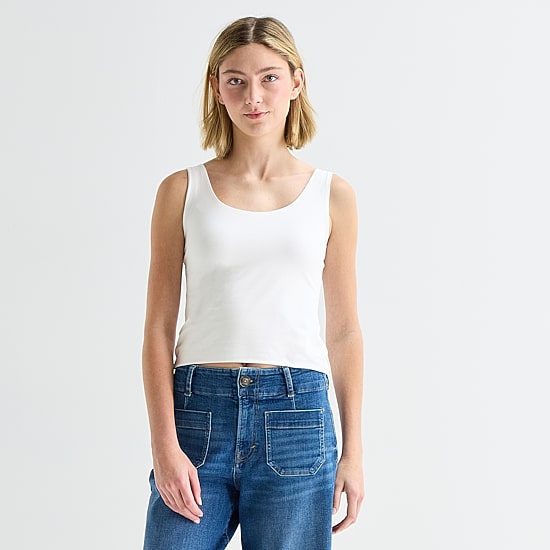 a.n.a Double Layer Womens Tall U Neck Sleeveless Tank Top