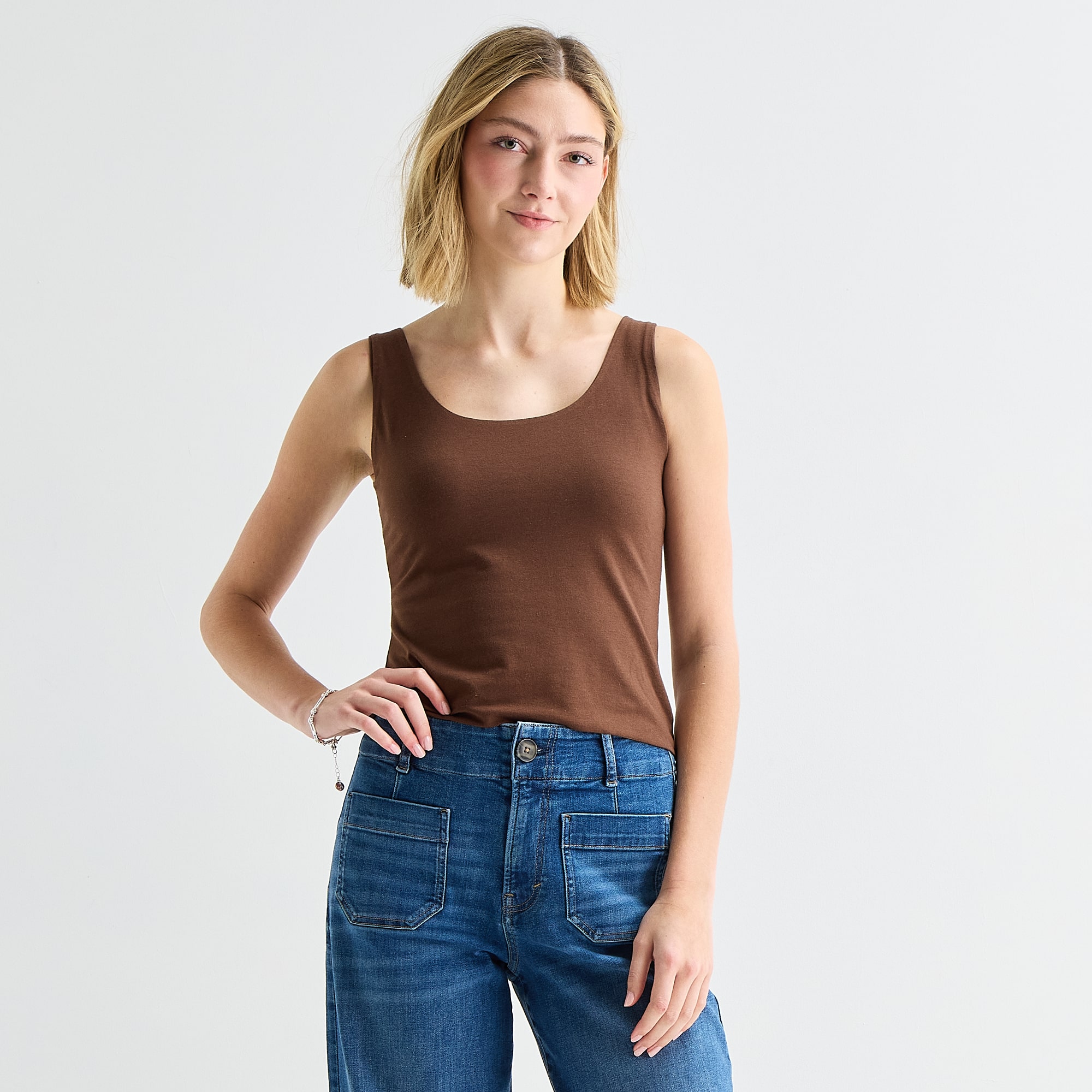 A.N.A Double Layer Womens U Neck Sleeveless Tank Top