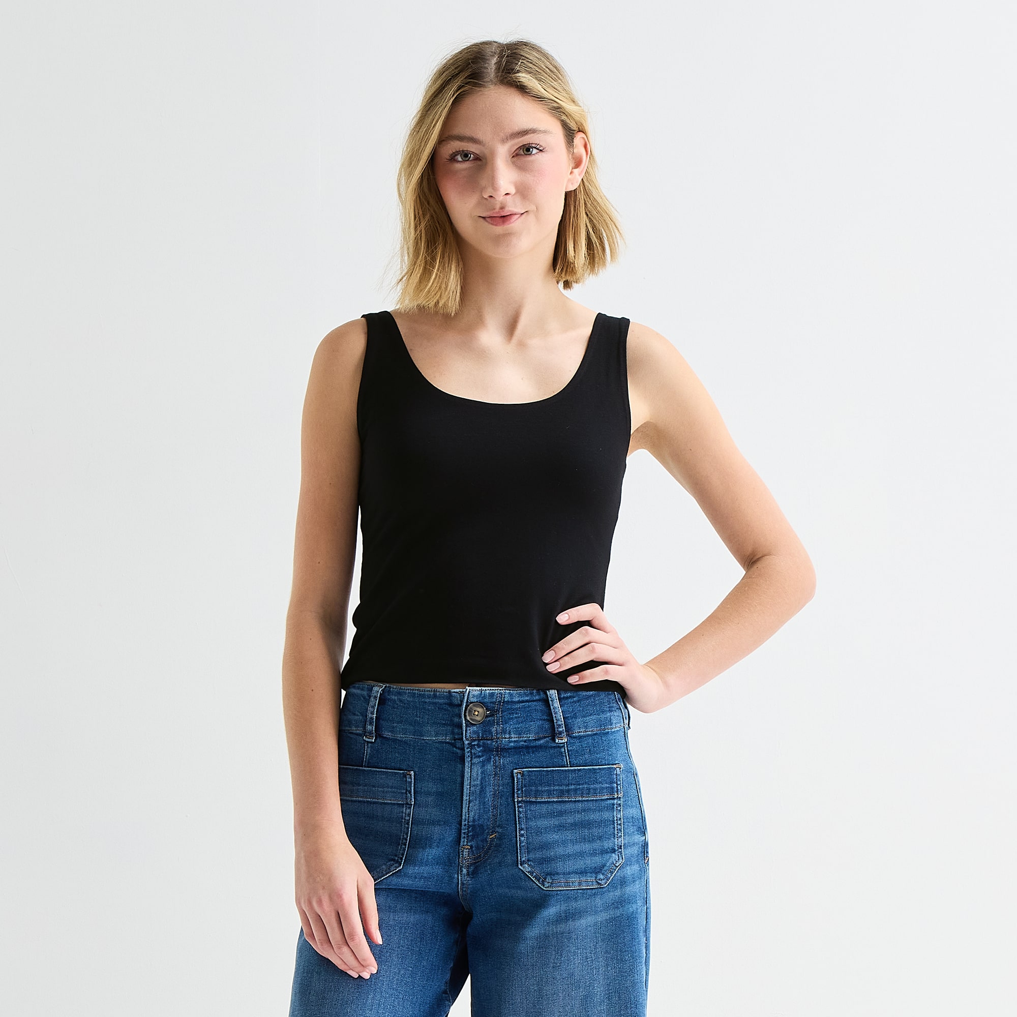 a.n.a Double Layer Womens U Neck Sleeveless Tank Top