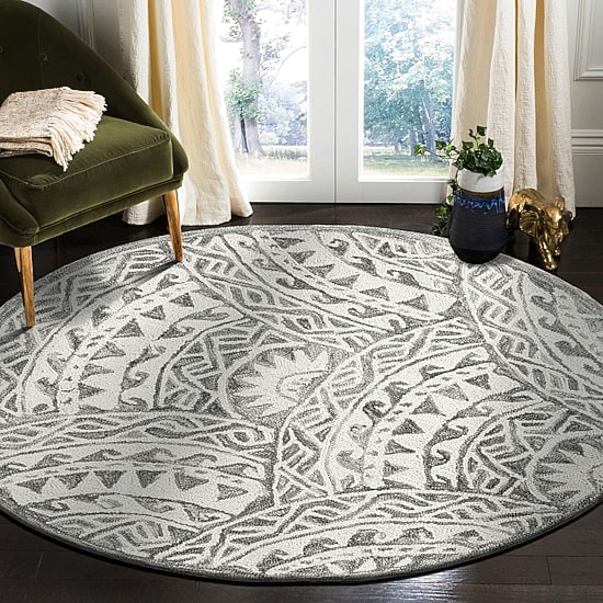 Daisy Den Geometric Hand Tufted Indoor Round Area Rug