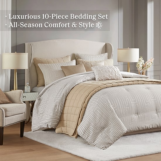 Madison Park Hayden 10-Piece Luxury Jacquard Comforter & Quilt Set