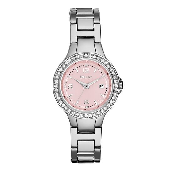Relic® Molly Womens Crystal-Accent Pink Dial Bracelet Sport Watch ZR12154