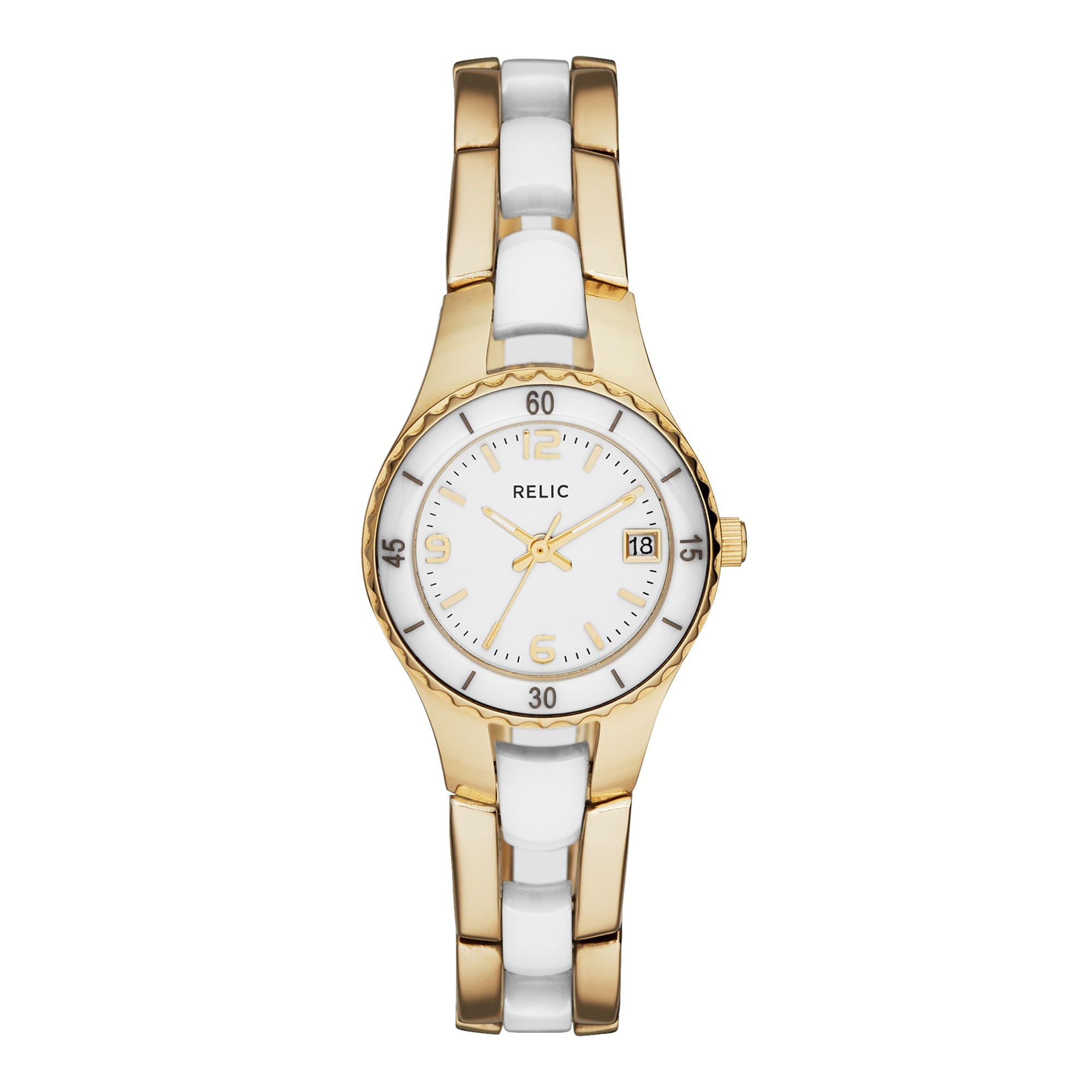 Relic® Char Womens Gold-Tone & White Ceramic Bracelet Sport Watch ZR12157