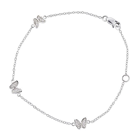 Diamonart Womens Sterling Silver 7 Inch Hollow Cable Butterfly Chain Bracelet