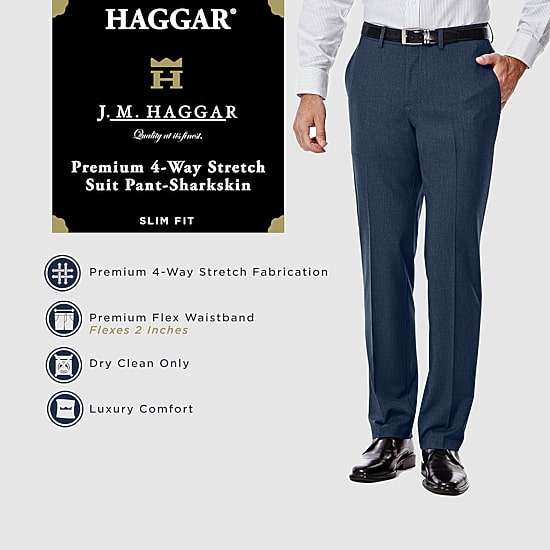 Haggar JMH 4 Way Stretch Mens Stretch Fabric Slim Fit Flat Front Suit Pant