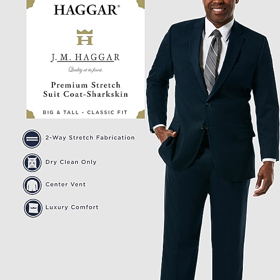 Haggar JMH Premium Stretch Sharkskin Mens Stretch Fabric Classic Fit Big and Tall Suit Jacket