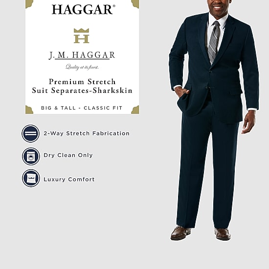 Haggar JMH Premium Stretch Sharkskin Mens Big Stretch Fabric Classic Fit Flat Front Suit Pant
