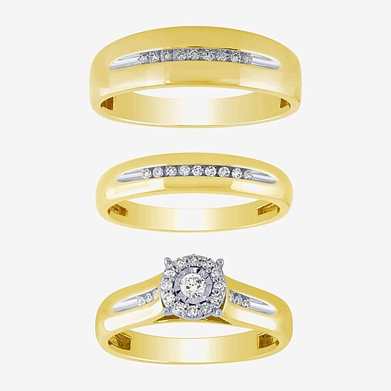 Unisex Adult 1/3 CT. T.W. White Diamond 10K Two Tone Gold Halo Side Stone Ring Set