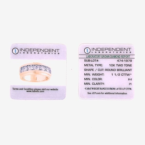 (H-I / I1) Mens 1 1/2 CT. T.W. Lab Grown White Diamond 10K Gold Wedding Band
