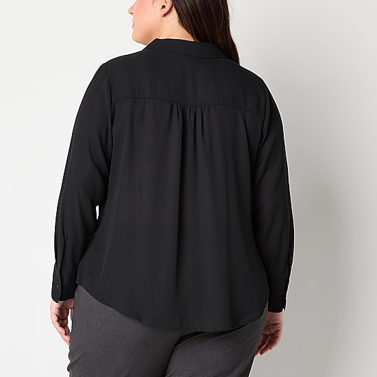 Liz Claiborne Womens Plus Vent Long Sleeve Regular Fit Button-Down Shirt