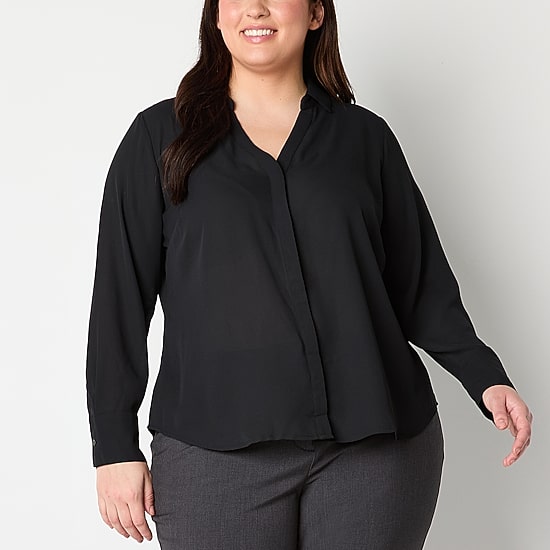 Liz Claiborne Womens Plus Vent Long Sleeve Regular Fit Button-Down Shirt