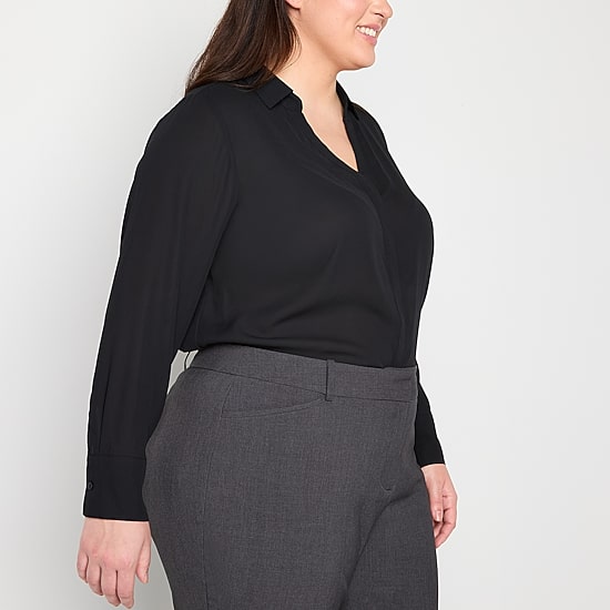 Liz Claiborne Womens Plus Vent Long Sleeve Regular Fit Button-Down Shirt