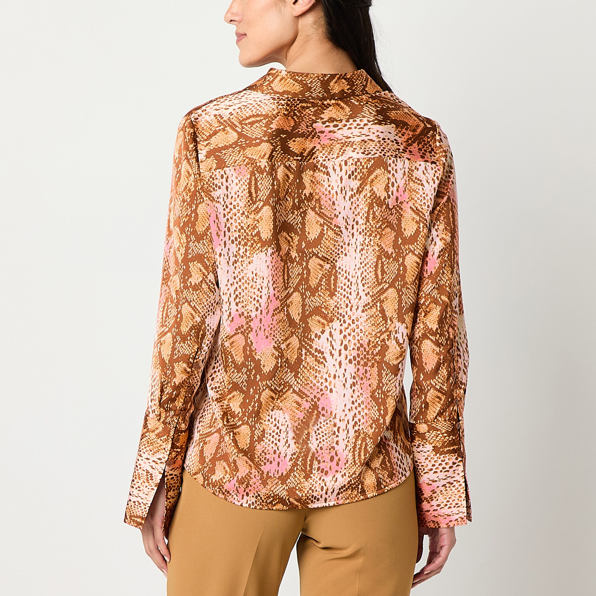 Worthington Womens Cuffed Long Sleeve Fitted Button-Down Shirt