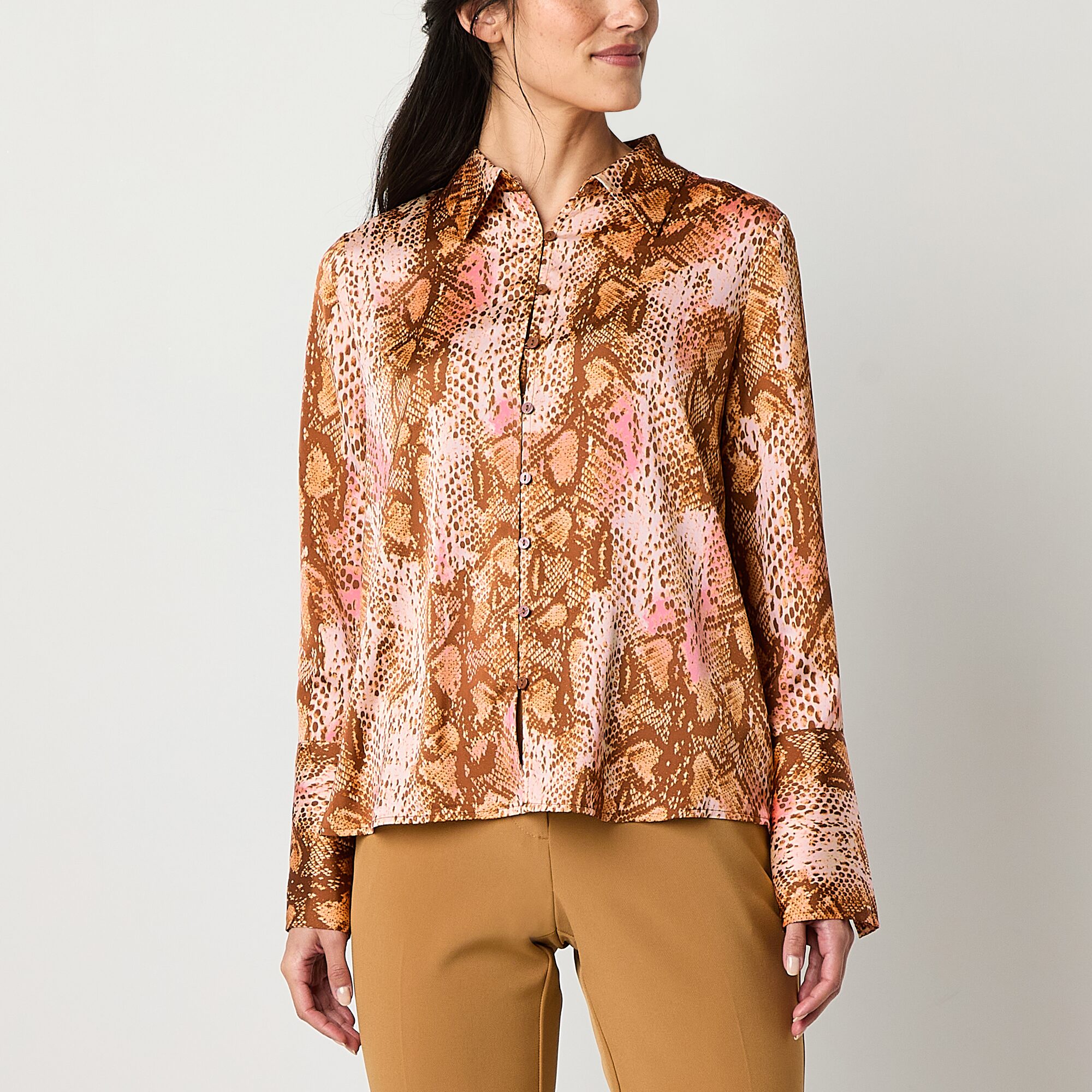 Worthington Womens Cuffed Long Sleeve Fitted Button-Down Shirt