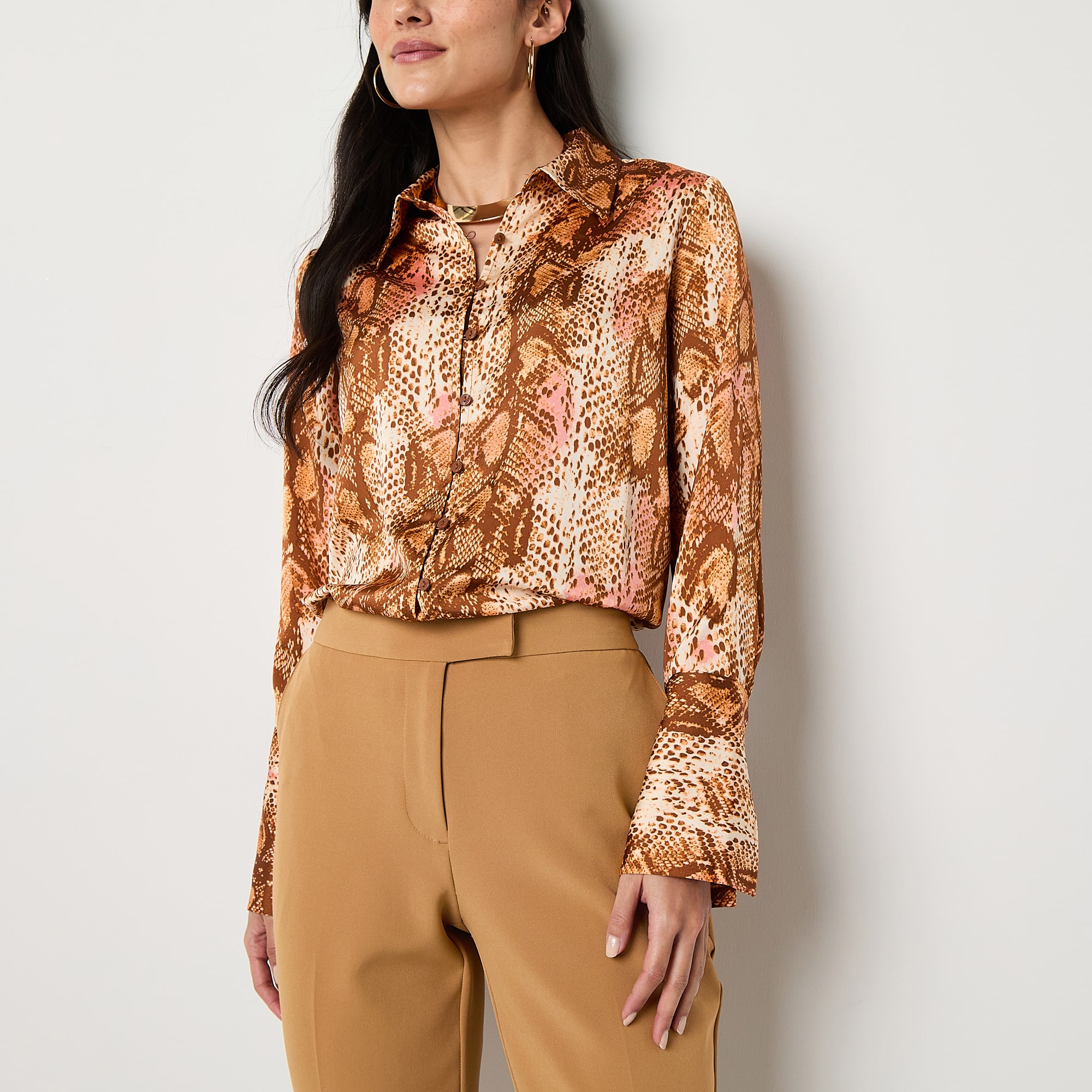Worthington Womens Cuffed Long Sleeve Fitted Button-Down Shirt