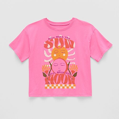 Thereabouts Little & Big Kid Girls Crew Neck Short Sleeve Boxy Fit Graphic T-Shirt, Large (14.5/16.5) Plus, Pink