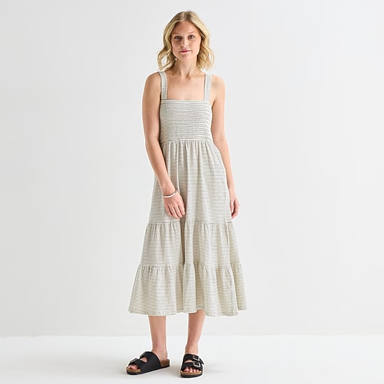 Hurley Womens Juniors Midi Square Neck Sleeveless Sundress