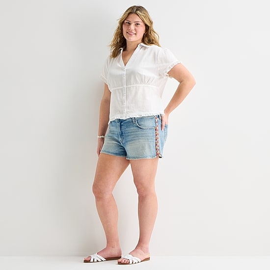Arizona Womens 2 1/2" Low Rise Juniors Plus Denim Short