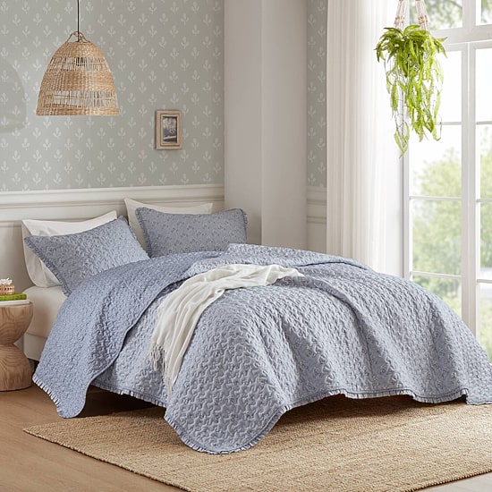 Madison Park Fern Ruffle Floral Printed Reversible 3-pc. Quilt Set