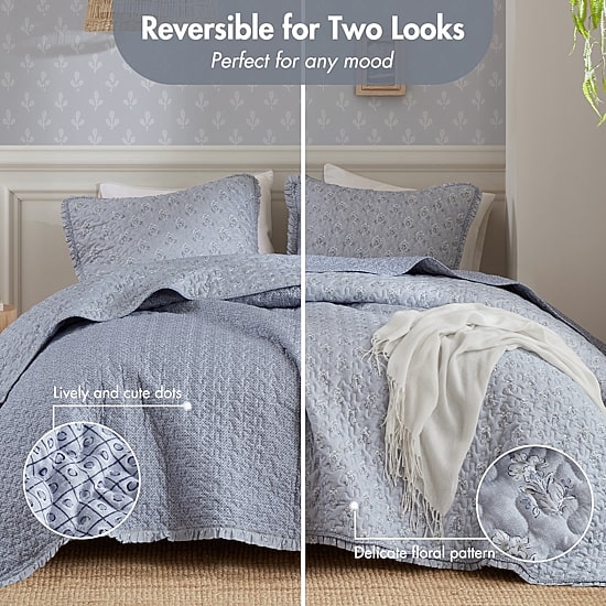 Madison Park Fern Ruffle Floral Printed Reversible 3-pc. Quilt Set