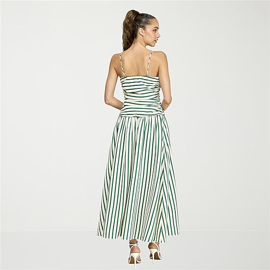 belle vie Womens Sleeveless Straight Neck Striped Midi Drop Waist Dress