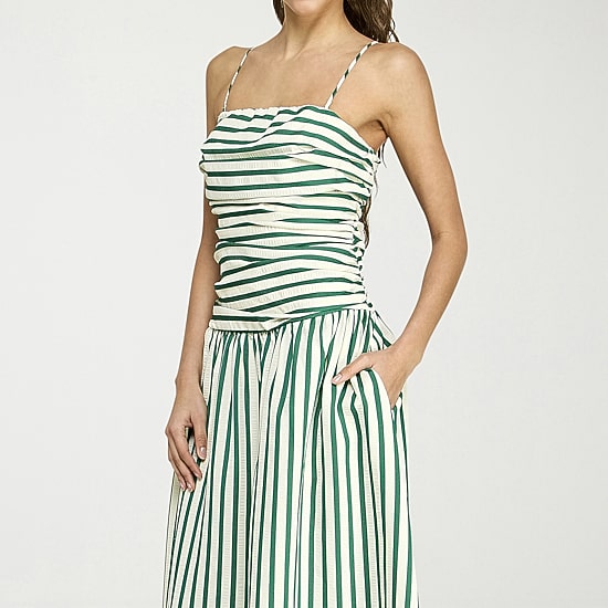 belle vie Womens Sleeveless Straight Neck Striped Midi Drop Waist Dress