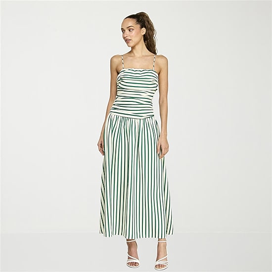 belle vie Womens Sleeveless Straight Neck Striped Midi Drop Waist Dress